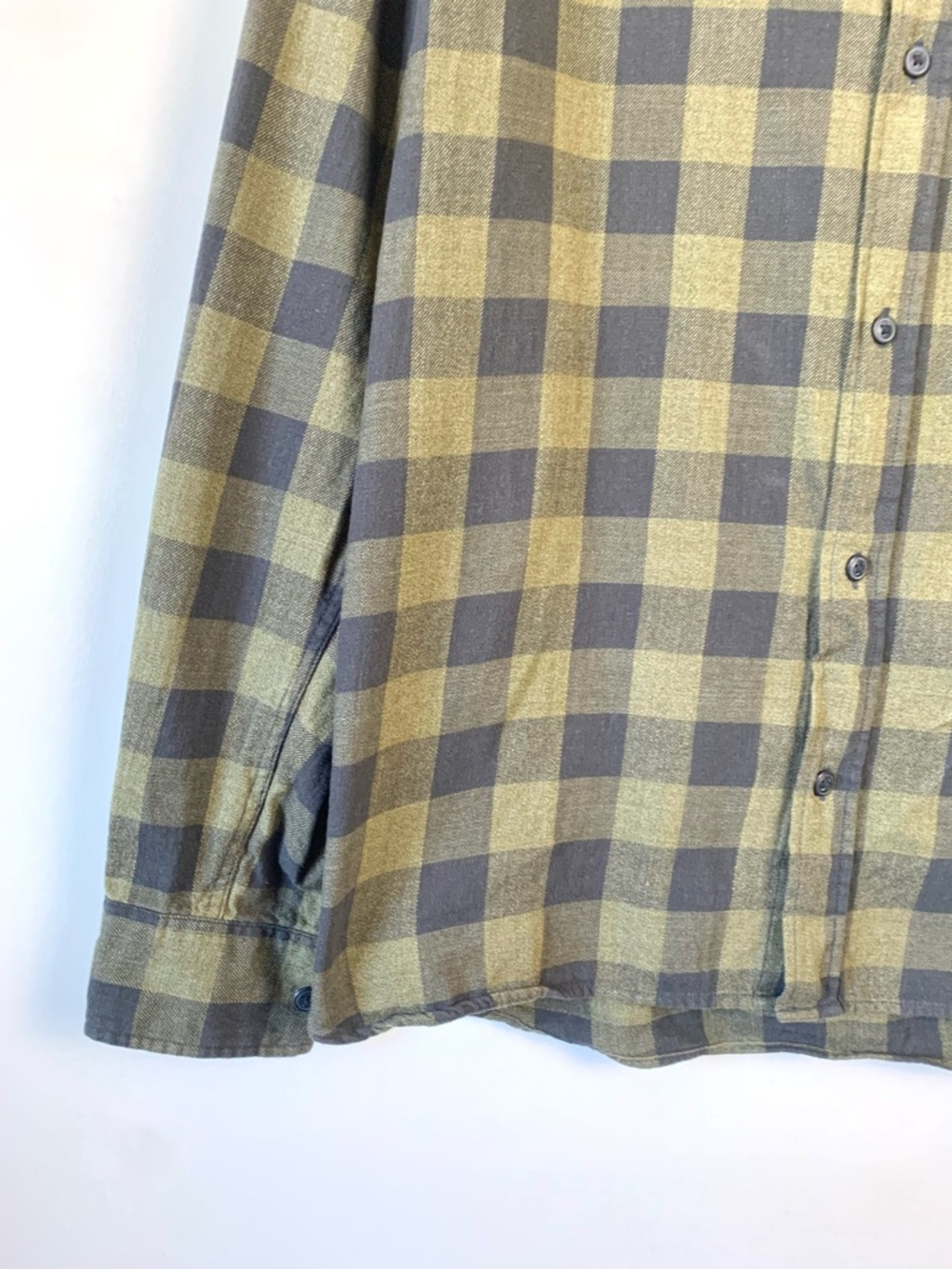 H&M Olive Green Plaid 100% Cotton Button Up Long Sleeve Large - Picture 3 of 6